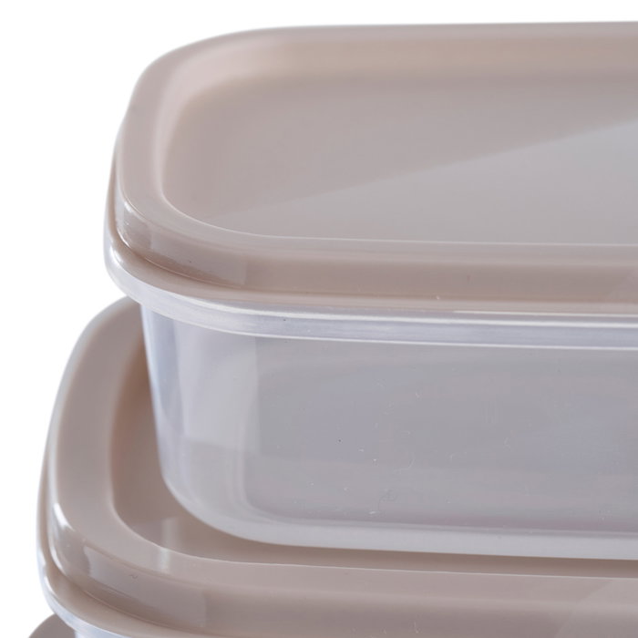 Day Juego de 4 Fiambreras Encajables de Plástico, 250 ml, 450 ml, 750 ml, 1150 ml, Colores Surtidos (Azul, Beige, Marrón)