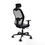 Silla de oficina Jorquera con mecanismo Sincro tapizada con Tela color Gris. Equipada con lumbar 1D, Brazos 1D, Cabecero 2D y Ruedas 65mm nailon