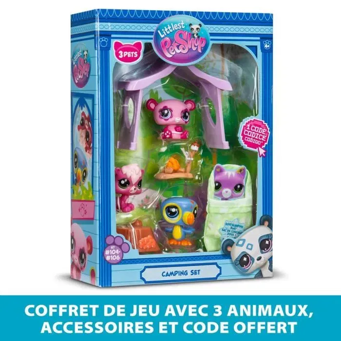 Bandai Littlest Pet Shop Camping Pack Temático 3 Mascotas Animales y Accesorios BAN3701405822873