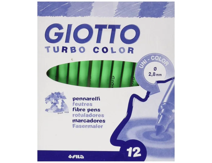 Giotto Rotuladores Turbo Color Lavable Verde Claro, Caja de 12 Unidades Giotto Rotuladores Turbo Color Lavable Verde Claro, Caja de 12 Unidades