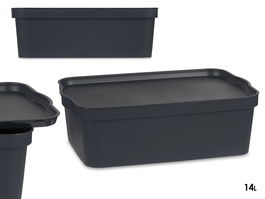 Kipit Caja Plástico con Tapa 14L Antracita 29.5 x 14.3 x 45 cm (Set de 12)
