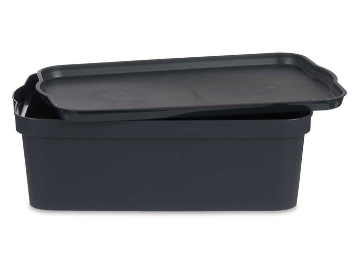 Kipit Caja Plástico con Tapa 14L Antracita 29.5 x 14.3 x 45 cm (Set de 12)