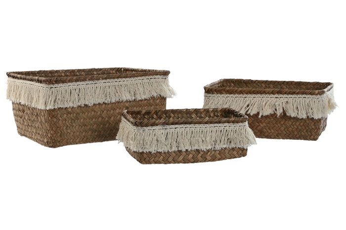 DKD Home Decor Set de 3 Cestas de Fibra Decape Natural y Blanco DKD Home Decor Set de 3 Cestas de Fibra Decape Natural y Blanco