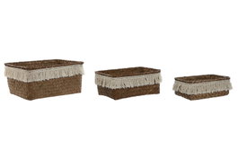 DKD Home Decor Set de 3 Cestas de Fibra Decape Natural y Blanco