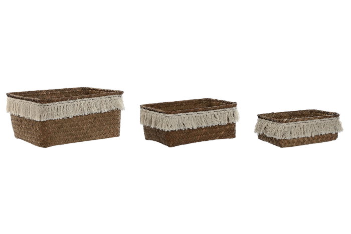 DKD Home Decor Set de 3 Cestas de Fibra Decape Natural y Blanco DKD Home Decor Set de 3 Cestas de Fibra Decape Natural y Blanco