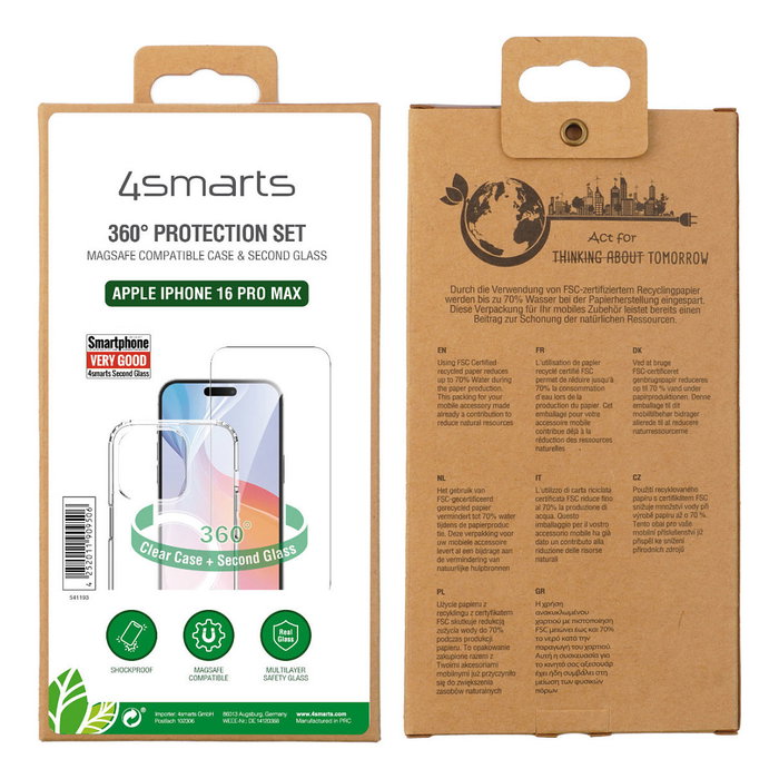 4smarts Protector de Pantalla y Trasero Premium 360 para iPhone 16 Pro Max (541193), Transparente, Resistente a Golpes y Rayones