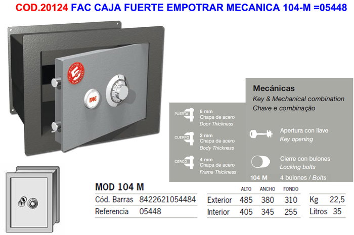 Caja fuerte mecánica para empotrar 104-M Caja fuerte mecánica para empotrar 104-M