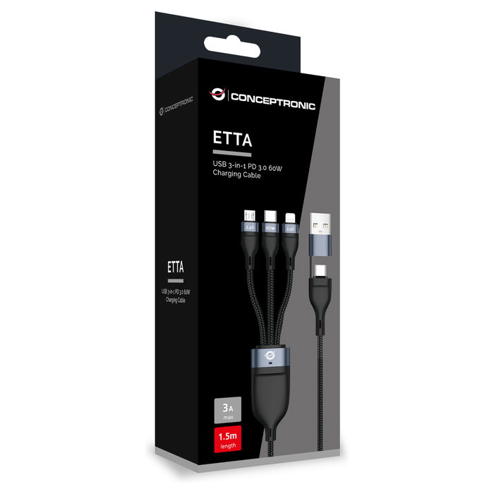 Conceptronic Cable USB 3 en 1 ETTA05B15 Negro Conceptronic Cable USB 3 en 1 ETTA05B15 Negro