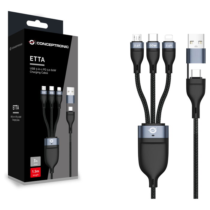 Conceptronic Cable USB 3 en 1 ETTA05B15 Negro Conceptronic Cable USB 3 en 1 ETTA05B15 Negro