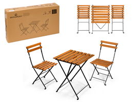 Ibergarden Set 3 Pcs Mesa 2 Sillas Madera Oscura Patas Metal 96x19x53cm