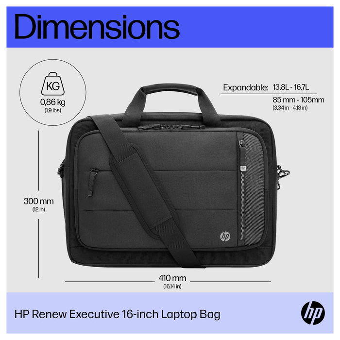 HP Renew Executive Bolsa para Portátil de 16.1 Pulgadas, Negro