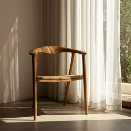 Ixia Silla Apilable de Teka en Madera Natural con Asiento de Malla