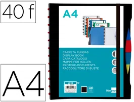 Liderpapel Carpeta A4 con 40 Fundas Intercambiables, 5 Separadores, Sobre, Goma y Portada Personalizable Negra