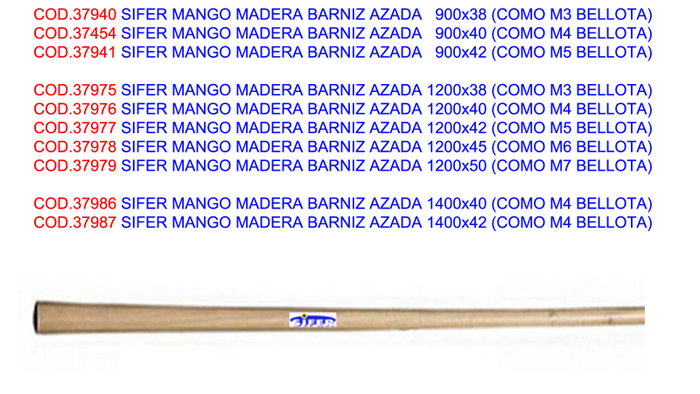 SIFER Mango de Madera Barnizada para Azada 1001 900x40 como M3 Bellota SIFER Mango de Madera Barnizada para Azada 1001 900x40 como M3 Bellota