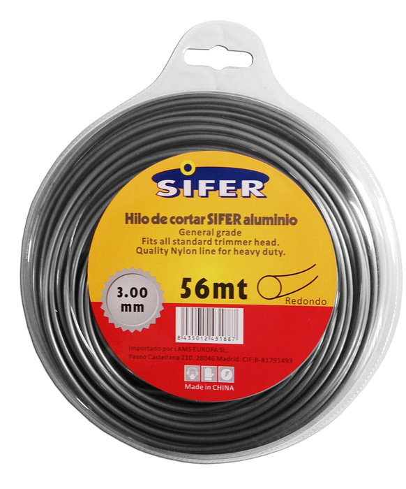 SIFER Hilo de Desbrozadora de Aluminio Redondo 3.00 mm x 56 m SIFER Hilo de Desbrozadora de Aluminio Redondo 3.00 mm x 56 m