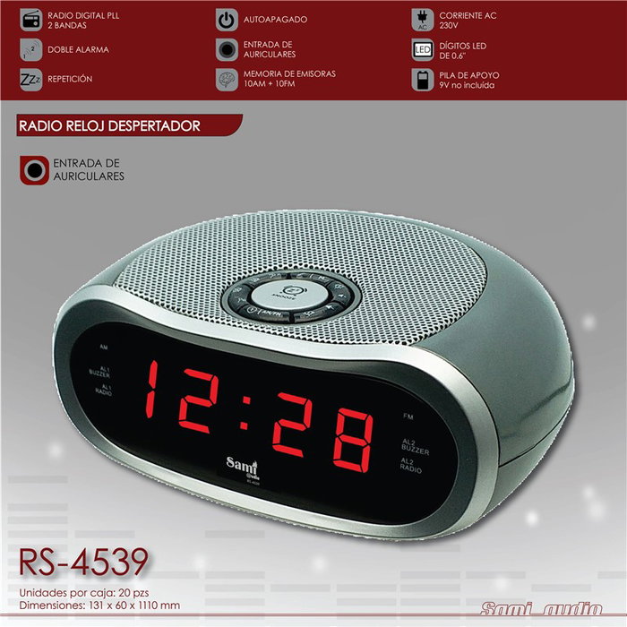 SAMI PLL Radio Reloj Despertador con Sintonizador AM/FM y Entrada para Auriculares