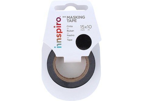 Innspiro Cinta Masking Tape Washi Negro 15mm x 10m Serie Lisos Básicos