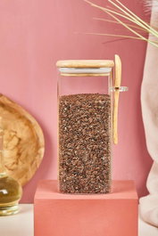 Hermia Set de Frascos de Vidrio con Tapa y Cuchara de Bambú 18 x 8 cm 3 Piezas