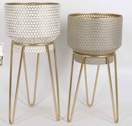 DKD Home Decor Macetero Glam Dorado Blanco Metal 36 x 81.5 x 36 cm Set de 2