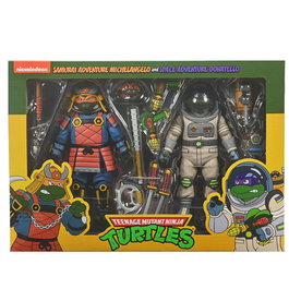Neca Teenage Mutant Ninja Turtles TMNT - Pack 2 Figuras Articuladas Space Adventure Donatello & Samurai Adventure Michelangelo - 18 cm - Colección