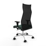 Sillón Albacete con mecanismo Sincro tapizada con Tela color Verde botella y malla color Negro. Equipado con Base aluminio, Brazos 1D y Ruedas 65mm nailon