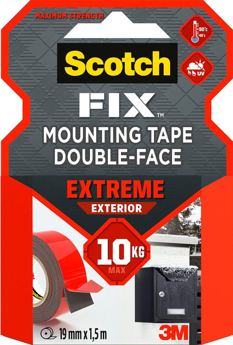 Scotch Cinta de montaje Extreme de doble cara para exteriores 1,5 m x 19 mm Scotch Cinta de montaje Extreme de doble cara para exteriores 1,5 m x 19 mm