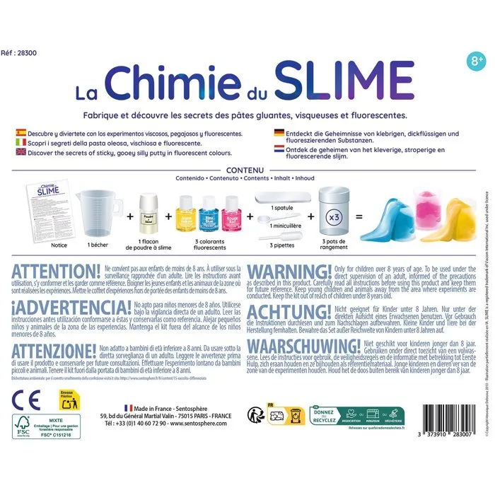 Sentosphere AABKS87610 - Kit Científico La Química del Slime, Pasta Pegajosa y Borrador Natural, Fácil de Lavar, para +8 Años