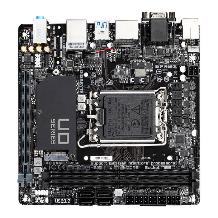 Gigabyte H610I Placa Base Mini-ITX LGA 1700 Intel H610, DDR5 5600MHz, 1x M.2 PCIe 3.0, LAN GbE, USB 3.2 Gen 1, Soporta Intel Core 14ª Generación - 1700
