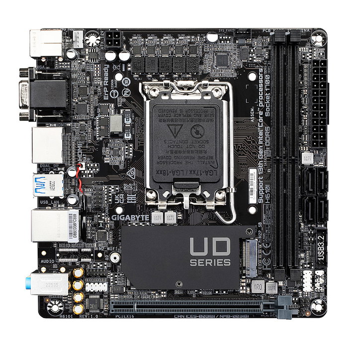 Gigabyte H610I Placa Base Mini-ITX LGA 1700 Intel H610, DDR5 5600MHz, 1x M.2 PCIe 3.0, LAN GbE, USB 3.2 Gen 1, Soporta Intel Core 14ª Generación - 1700