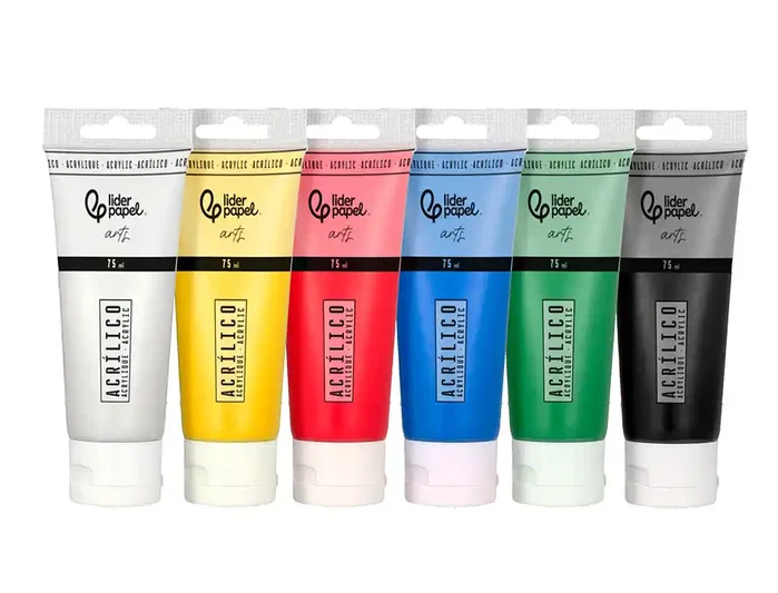 Liderpapel Pintura acrílica caja de 6 tubos de 75 ml colores básicos Liderpapel Pintura acrílica caja de 6 tubos de 75 ml colores básicos