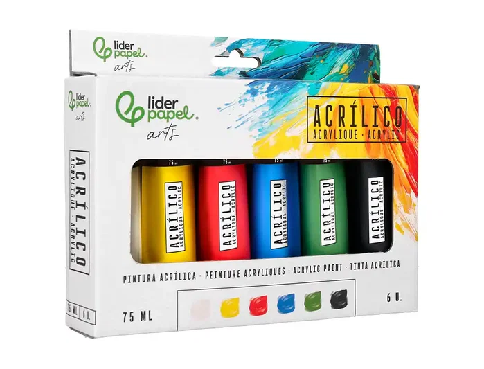 Liderpapel Pintura acrílica caja de 6 tubos de 75 ml colores básicos Liderpapel Pintura acrílica caja de 6 tubos de 75 ml colores básicos