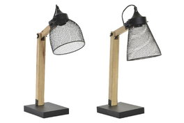 DKD Home Decor Lámpara de sobremesa de metal y pino Negro/Natural