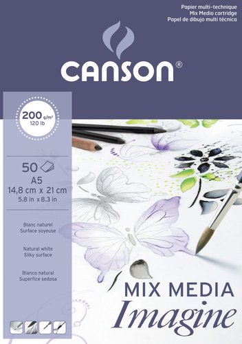 Canson Bloc de dibujo multitécnicas Imagine A5 50 hojas 200 g/m²