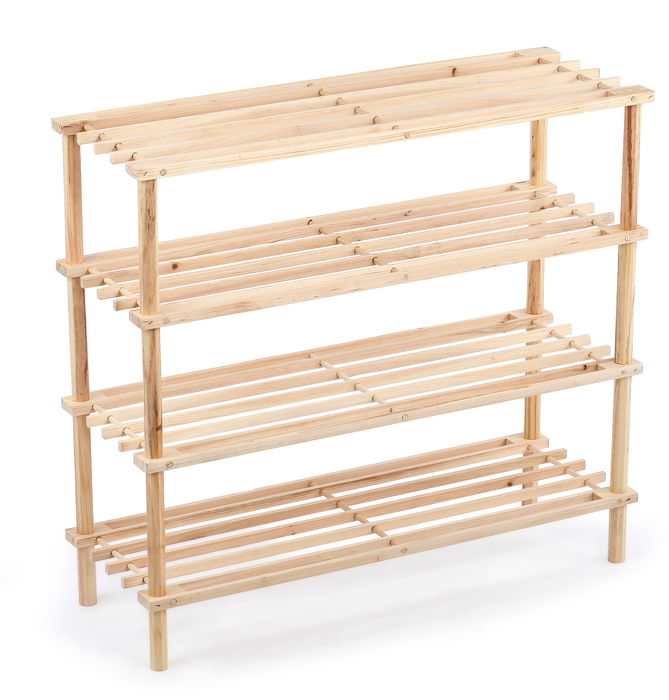 Inde Zapatero Madera 4 Pisos Natural 74,3 cm x 26,7 cm x 5,7 cm (6 Unidades)