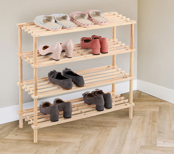 Inde Zapatero Madera 4 Pisos Natural 74,3 cm x 26,7 cm x 5,7 cm (6 Unidades)