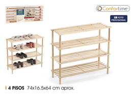 Inde Zapatero Madera 4 Pisos Natural 74,3 cm x 26,7 cm x 5,7 cm (6 Unidades)