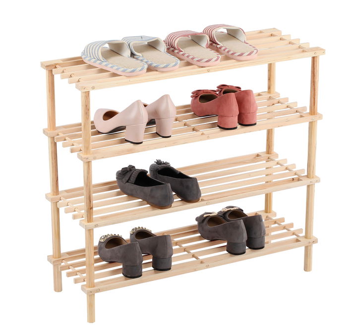 Inde Zapatero Madera 4 Pisos Natural 74,3 cm x 26,7 cm x 5,7 cm (6 Unidades)