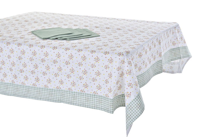 DKD Home Decor Mantel Shabby Vichy sweet Verde 150 x 150 cm Set de 5 Algodon Polyester
