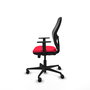 Silla de oficina Jorquera con mecanismo Sincro/Traslack tapizada con Tela color Rojo y malla color Negro. Equipada con lumbar 1D, Brazos 1D y Ruedas 65mm nailon