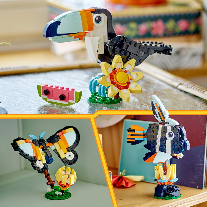 LEGO Creator 3 en 1 Fauna Salvaje: Tucán Tropical 31173 - Set de Construcción de Tucán, Mariposa y Pez Tropical en Español +7 años