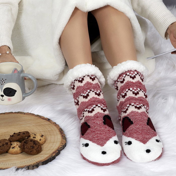 Sensly Calcetines Sherpa Animal con Suela Antideslizante Colección Noel Talla 36/41