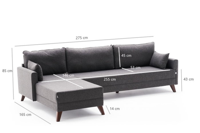 Atelier Del Sofa Sofá Esquinero Izquierdo Antracita - Ancho 275cm, Alto 85cm, Profundo 81cm