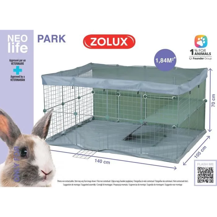 Zolux Neo park Recinto Modular para Pequeños Animales y Conejos, 140x105x70 cm, 1.84 m²