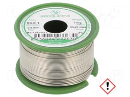 BROQUETAS Estaño Sn99,3Cu0,7 Libre de Plomo 0,8mm 100g