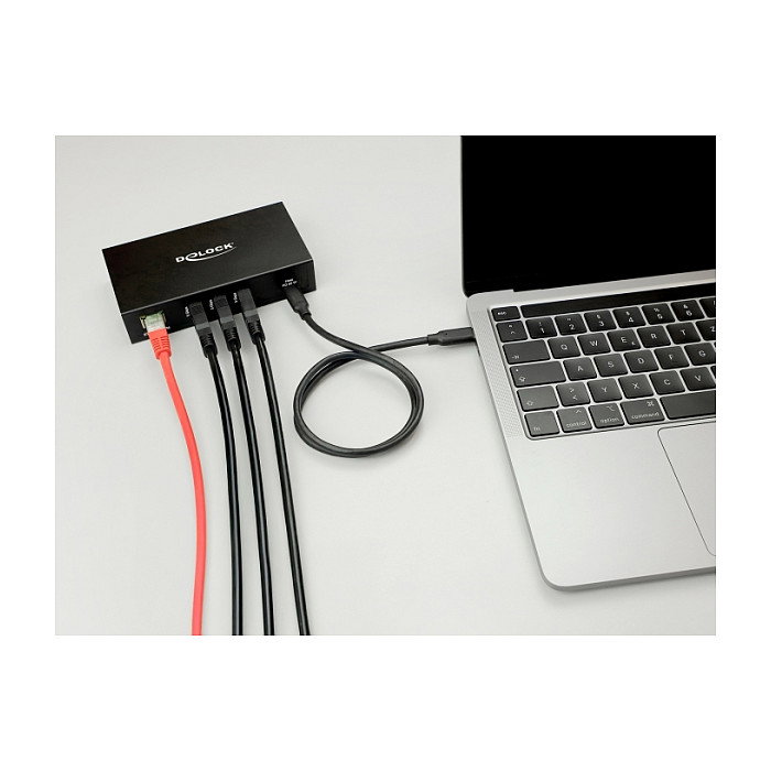 DeLOCK 64336 Hub de Interfaz USB 3.2 Gen 1 con RJ45 Gigabit LAN PoE++ y 3 Puertos USB Type-A
