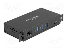 DeLOCK Hub USB 3.2 Gen 1 con 3 Puertos Tipo A, RJ45 Gigabit LAN PoE++ y USB Type-C Negro