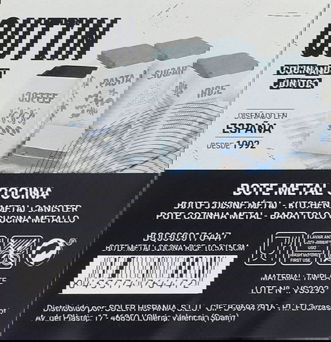 Quttin Bote de Cocina Metálico Rice 10.5 x 15.5 cm (12 Unidades)