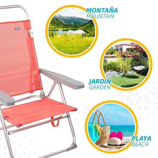 Color Baby Silla Playa Plegable Aluminio Flamingo 5 Posiciones Textilene 48x57x99 cm