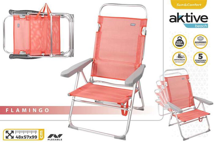 Color Baby Silla Playa Plegable Aluminio Flamingo 5 Posiciones Textilene 48x57x99 cm