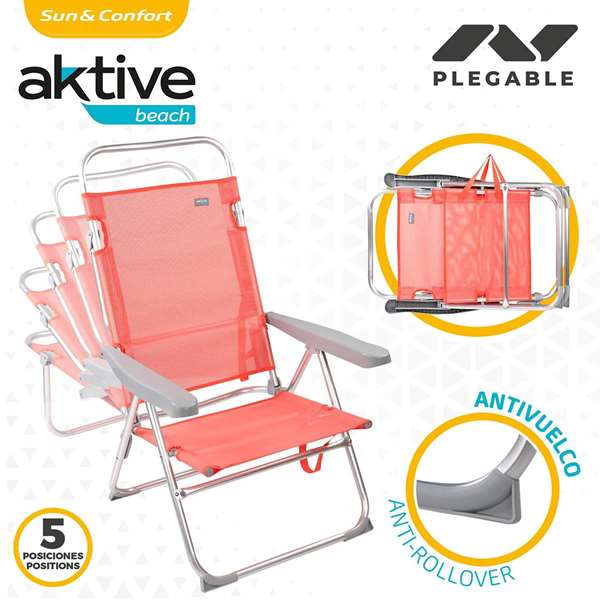Color Baby Silla Playa Plegable Aluminio Flamingo 5 Posiciones Textilene 48x57x99 cm